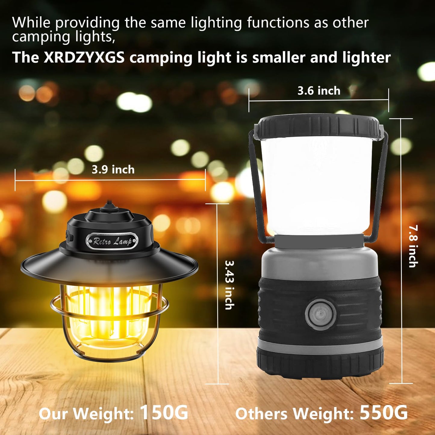 XRDZYXGS Camping Lantern, Portable Camping Light, Rechargeable Lanterns 4 Light Modes(1300-6500K), Adjustable Brightness, Waterproof Tent Lantern LED Lanterns for Power Outages, Camping, Fishing