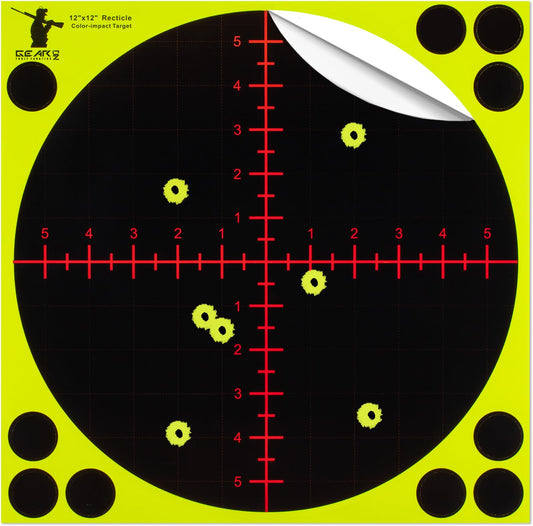 GearOZ Sight in Splatter Target 12'' Self Adhesive Recticle Shooting Targets for Shooting Range & Zeoring Scope, Instant Yellow Impact for BB Gun, Pellet Gun, Airsoft, Rifle Shooting Practice, 10PCS