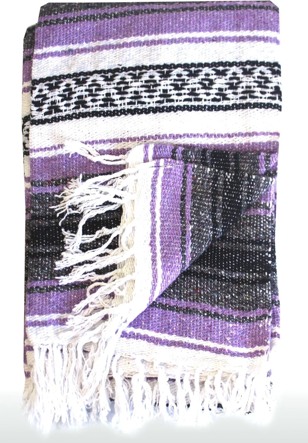 Authentic Del Mex Large Mexican Blanket - Woven Falsa Throw (70"x50") for Beach, Yoga & Outdoor Decor - Pink/Tan