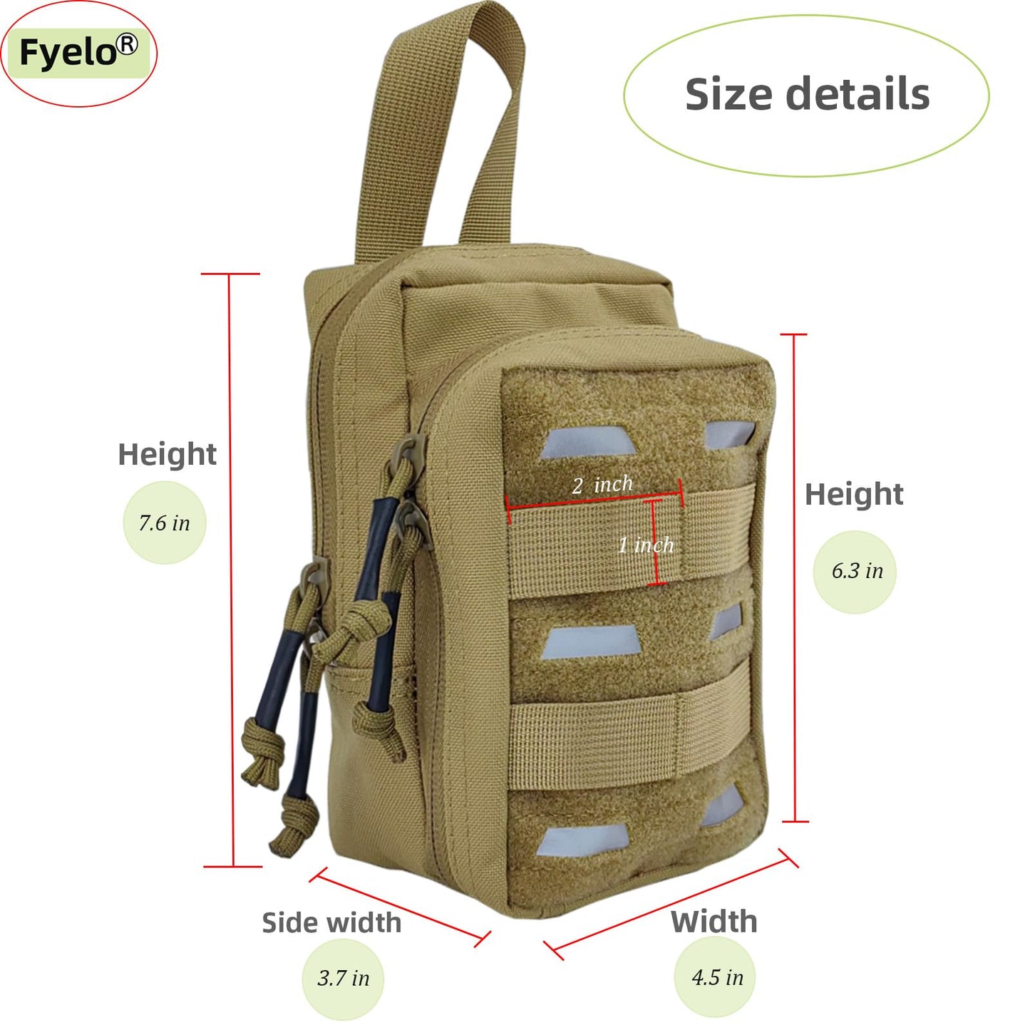 Fyelo Tactical Pouch Water-Resistant Molle Multi Functional EDC Tool Compact Bag with Strap Black/Brown/Green MOLLE Pouches (Black)