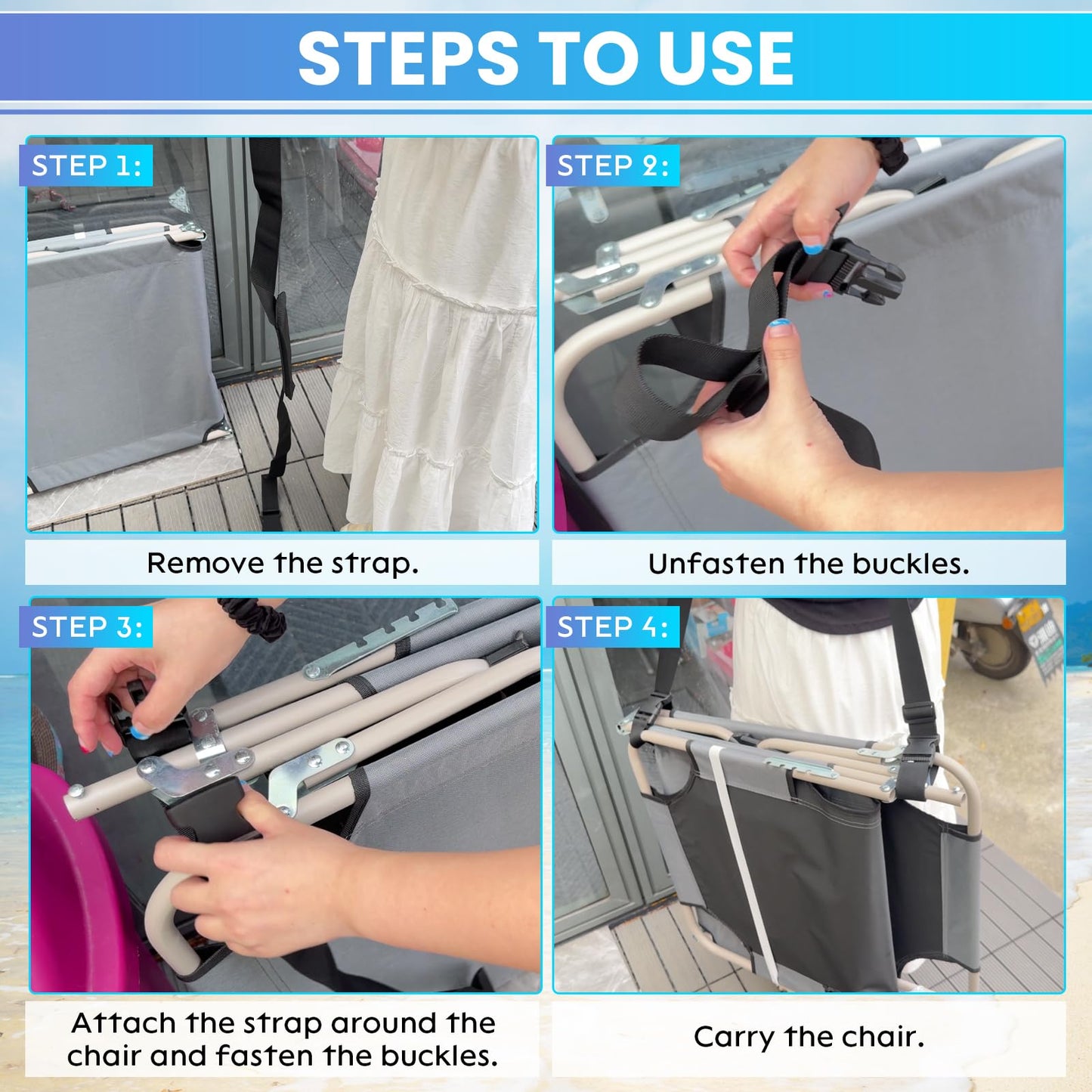 AMGSH Carrying Strap for Folding Chairs, Adjustable Shoulder Straps Beach Chair Straps for Carrying Ideal for Yoga Mats, Camping and Outdoor Activities (Black, 1 Pcs)