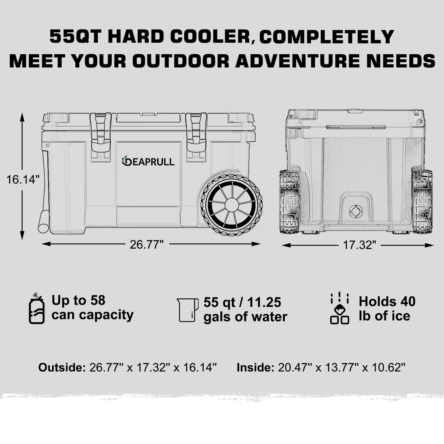 55 Quart Cooler with Wheels, Ice Chests Portable Camping Cooler Holds Ice up to 6 Days, Leak-Proof Outdoor Insulated Cooler with Handle, Cup Holders, Hard Cooler for Camping, Beach, Boat, Navy Blue