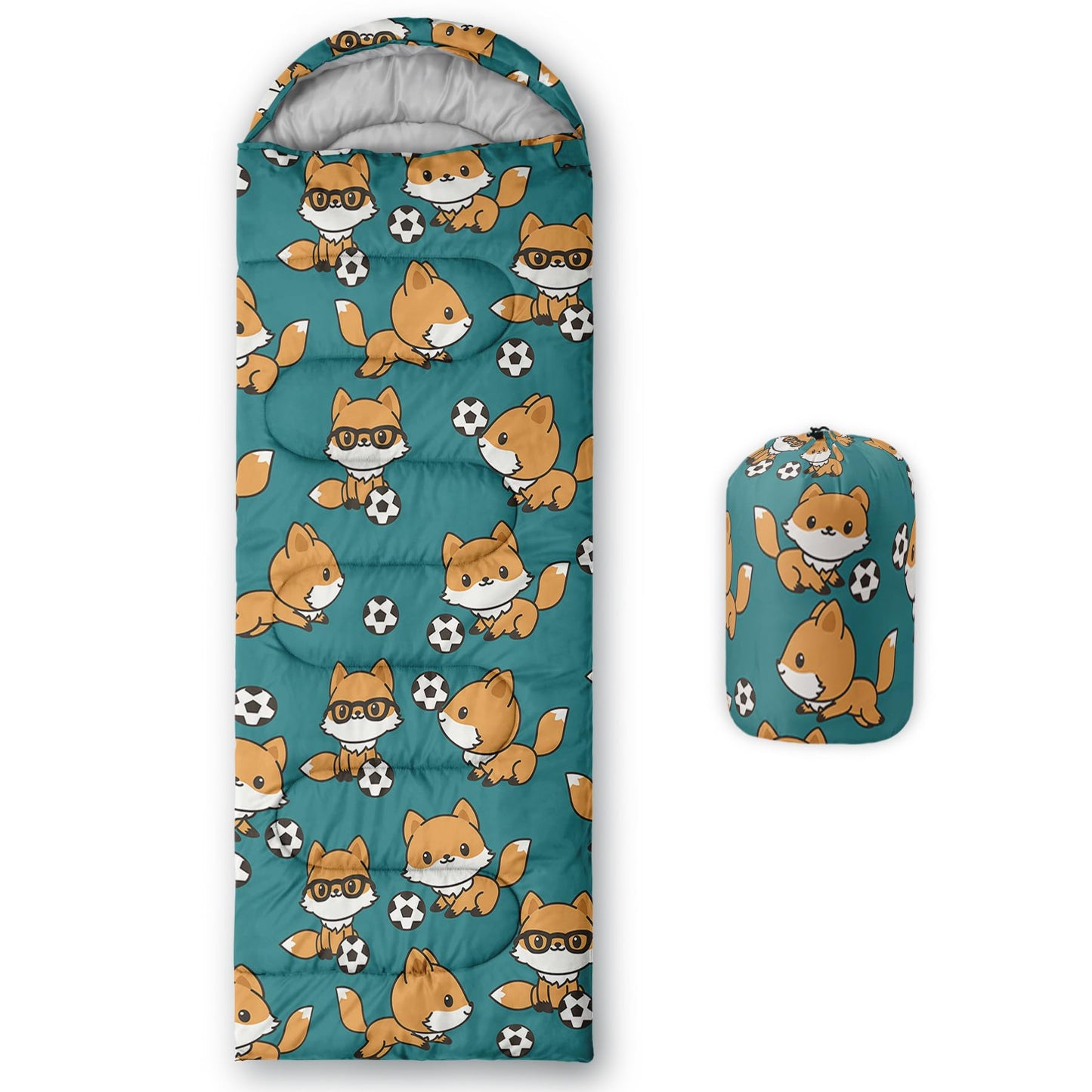AILONEN Sleeping Bag Fox Print Blue Sleep Bag 3 Season Warm & Cold Weather Boys Girls Travel Camping Outdoor Lightweight & Waterproof Comfortable Sleeping Bag with Compact Carrying Bag