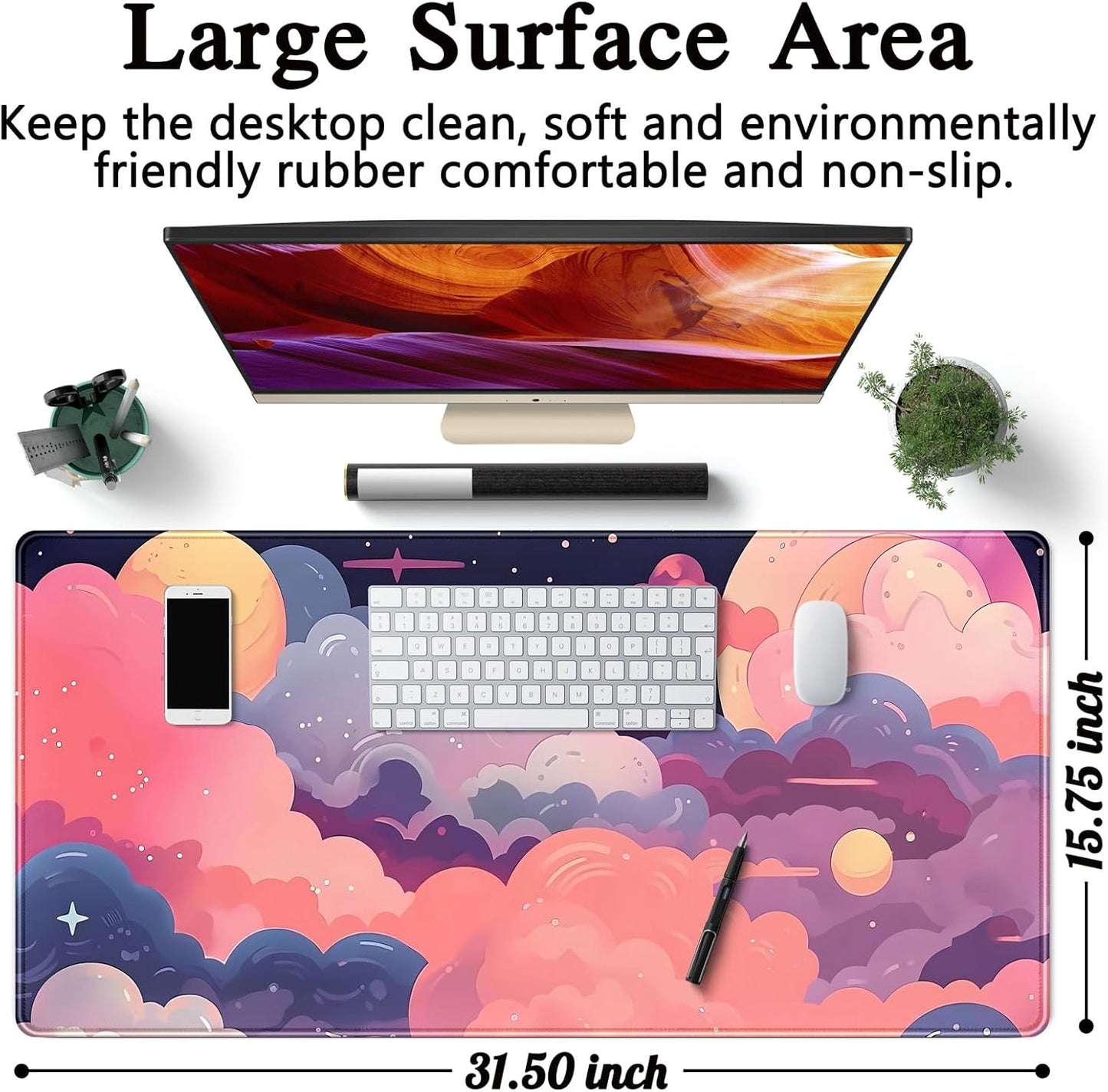Japanese Desk Mat Riverside Full Moon Desk Pad Black Red Large Mouse Pad Gaming Mousepad Extended XXL Keyboard Pad 31.5 x 15.7 in Laptop Computer Mouse Keyboard Mat for Office Desk Decor