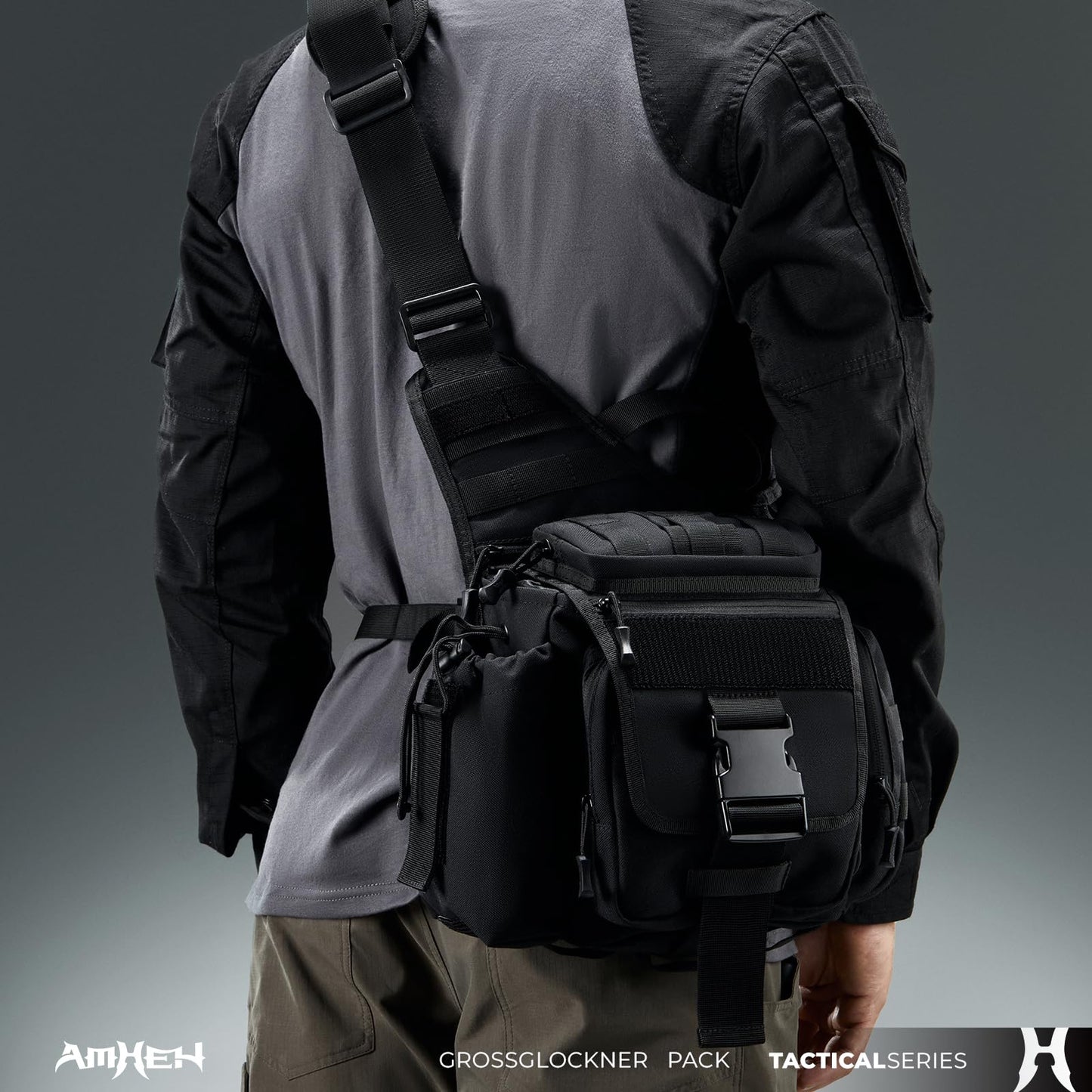 AMHEH Tactical Messenger Bag 10L Military Molle Crossbody Sling Backpack EDC Satchel with Multiple Pockets Waterproof for Men (Black)