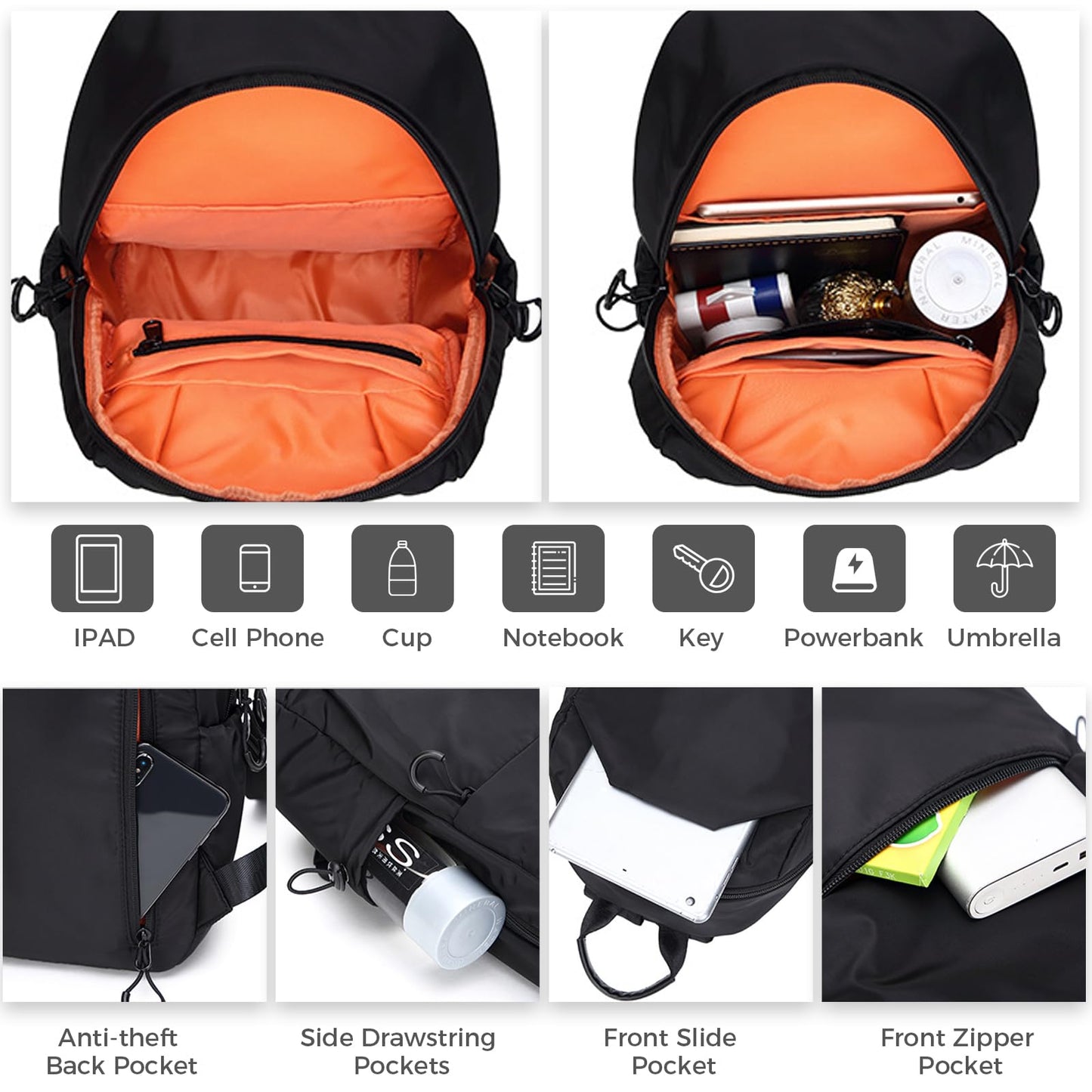 I IHAYNER Small Hiking Backpack, Lightweight Travel Backpacks Waterproof Daypack Backpack for Women Men, Black