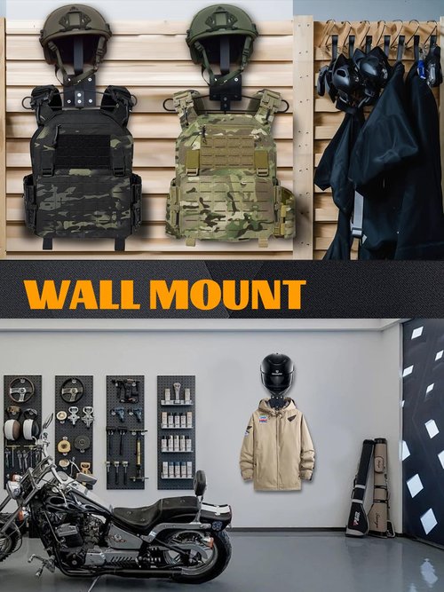 ULIONTAC Tactical Accessory Display Rack Ferrous with Helmet Holder Multipurpose Wall Mount Organizer for Motorcycle, Cycling, and Sports Gear