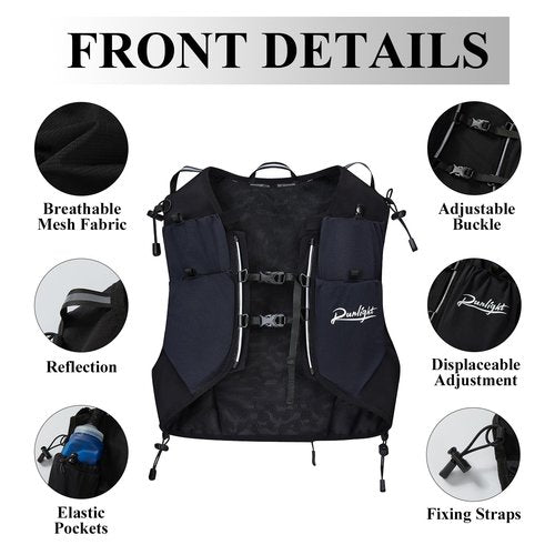Runlight Hydration Vest Backpack,Lightweight Water Running Vest Pack with 1.5L Water Bladder Bag Daypack for Hiking Trail Running Cycling Race Marathon for Women Men (Black), W118-1