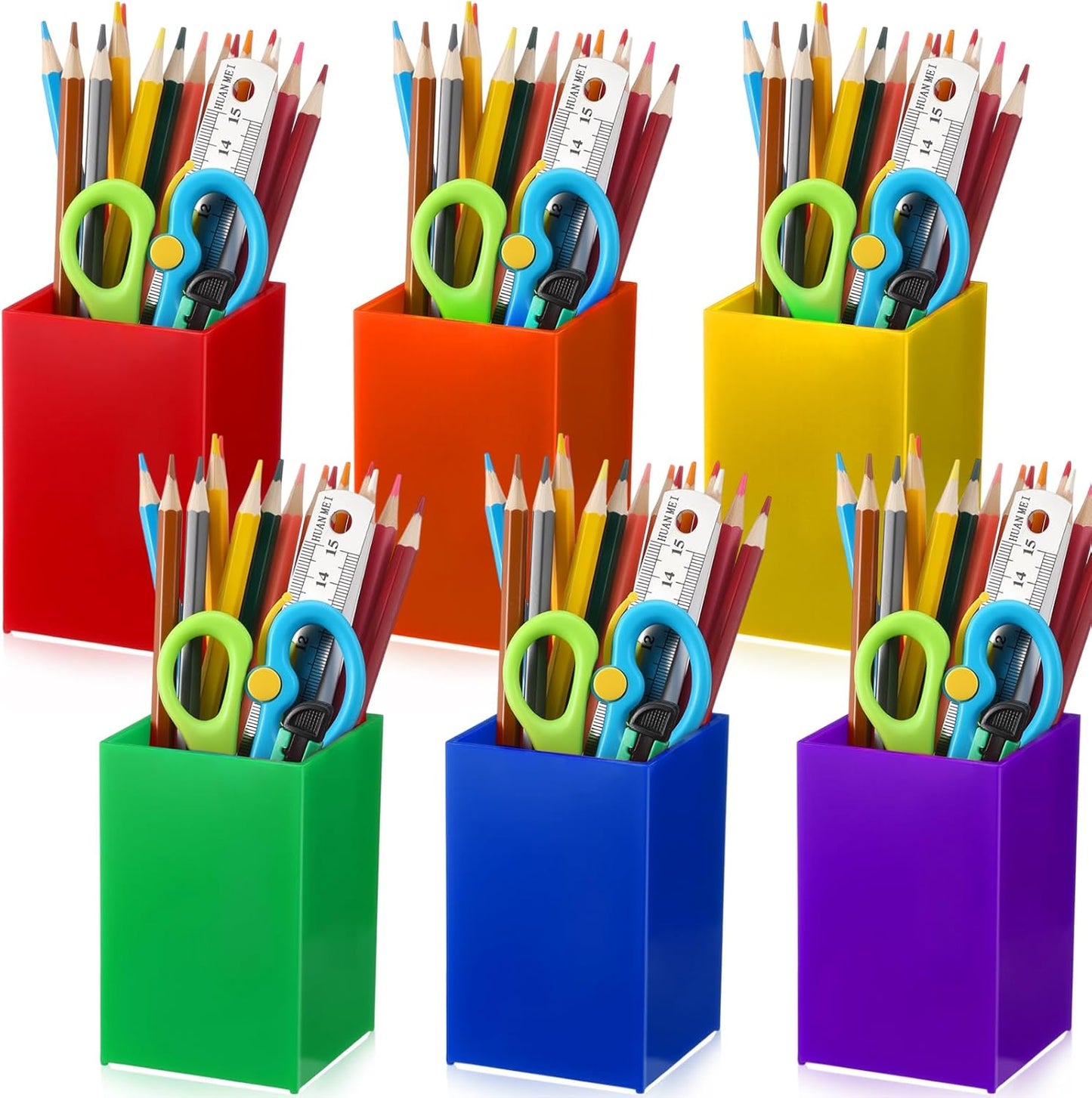 Sherr 12 Pack Back to School Supplies Rainbow Colors Pencil Holder First Day of School Party Acrylic Crayon Organizer for Supplies Gifts Student Desk Organizer