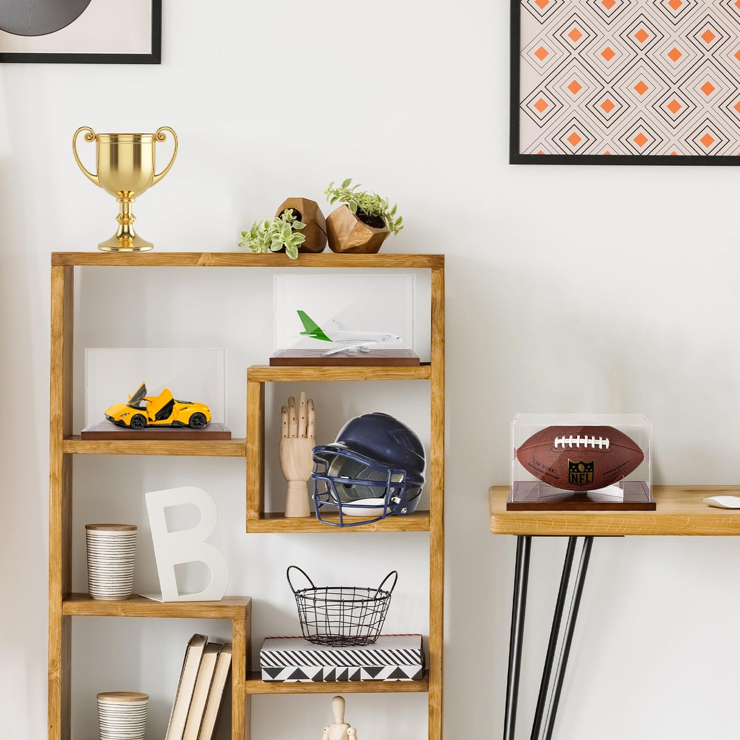 Football Display Case - Clear Acrylic Football Case Display Case with Removable Football Stand, Dust and UV Protection Acrylic Display Box for Signed Football Sports Collectibles Memorabilia Display