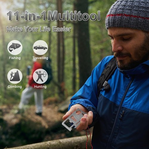 Weenkilly 11-in-1 Credit Card Multitool For Men, 10 Pack Survival Pocket Tools, Thickened Stainless Steel Bottle Opener, Credit Card Wallet Tool, Double Row Sawtooth Pocket Tool