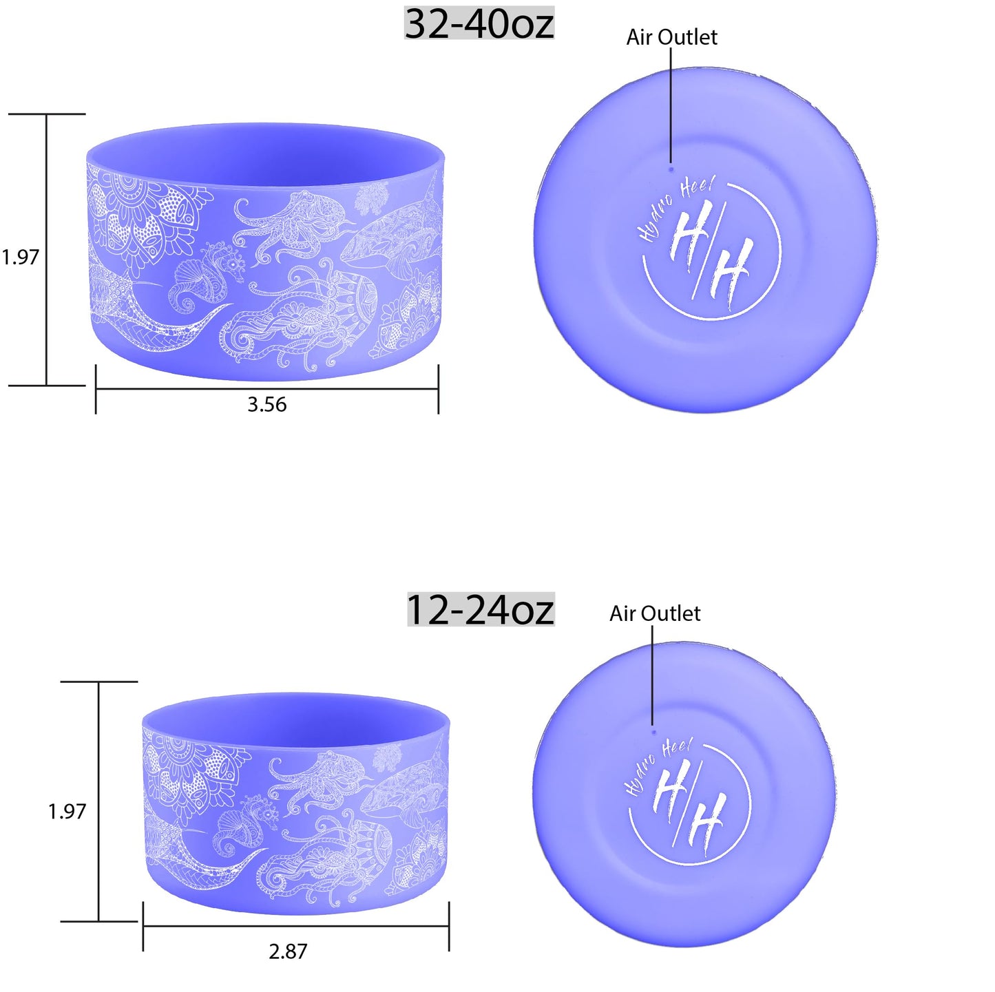 Hydro Heel Protective Silicone Bottom Sleeve, 12oz-40oz. Fits All Vacuum Insulated Stainless Steel Water Bottles, Anti-Slip, Anti-Scratch, Rubber Flex Skin Cover (32-40oz, Purple Ocean Mandala)
