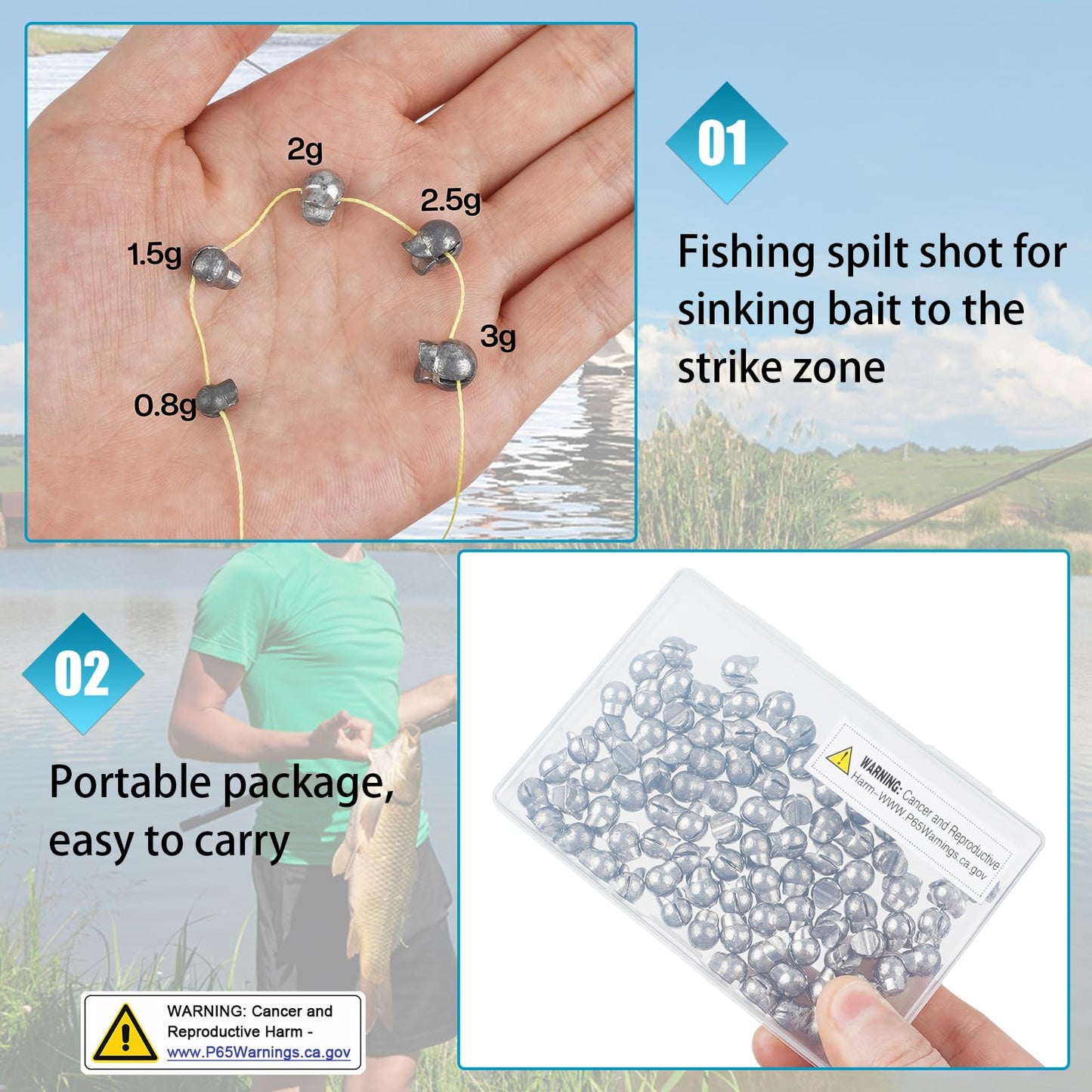 Fishing Weights 100pcs Lead Split Shot Fishing Sinkers Clip on Removable Fishing Line Weight Round Egg Sinker Bass Fishing Freshwater (3g-100pcs)