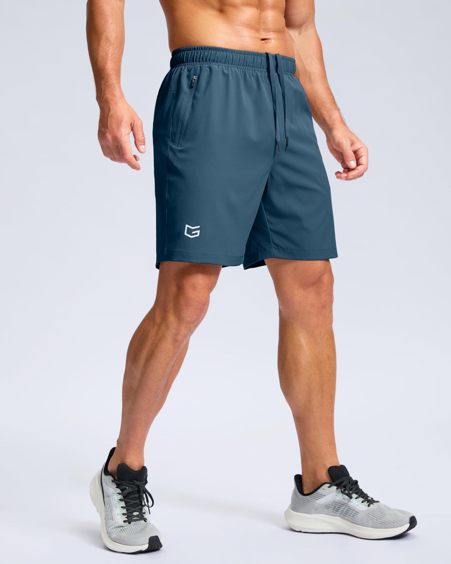 G Gradual Men's Athletic Running Shorts with Zipper Pockets Quick Dry 7"/ 5"/ 9" Workout Gym Shorts for Basketball Hiking(Dusty Blue,7XL)