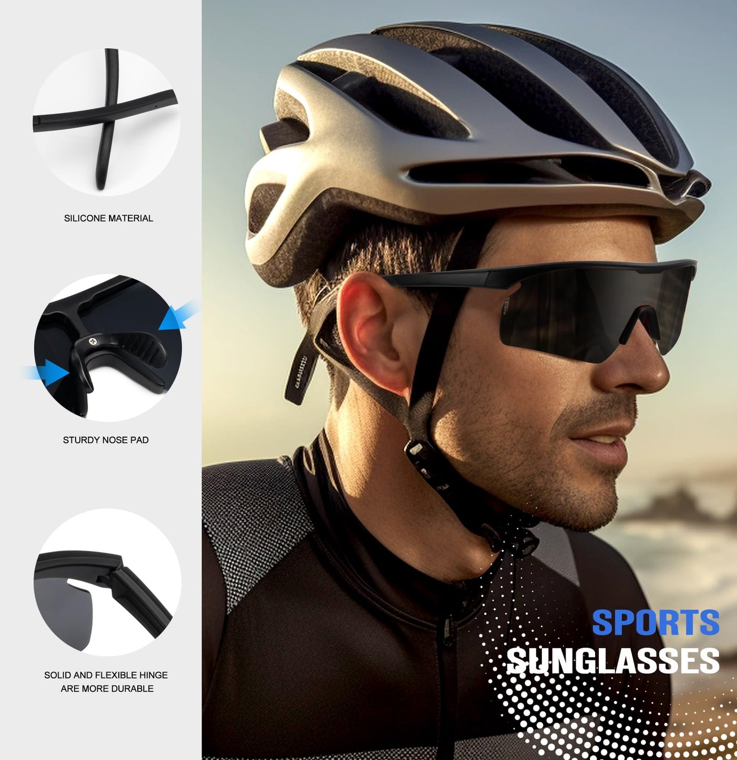 KALIYADI Sports Sunglasses-Men Polarized Mens-Sunglasses: Running Sun glasses Men Women Polarized UV Protection for Cycling