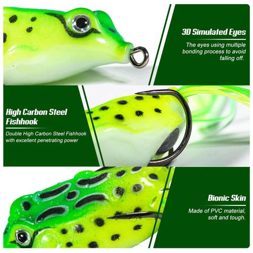 Goture Frog Lure 10Pcs,Top Water Bass Fishing Lures,Hollow Body Frogs for Bass Fishing,PVC Frog Fishing Lures with Tungsten Steel Fishing Hooks,