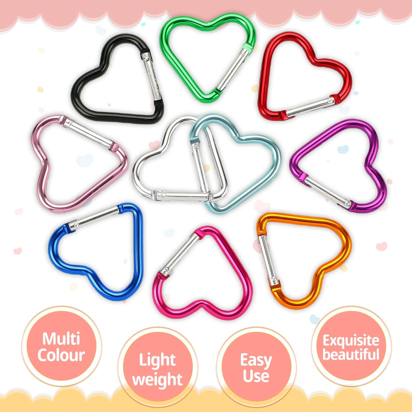 30pcs Heart Carabiner Clip, Alloy Heart Shape Hanging Keychain Clip, Load Aluminum Alloy Keychain Clip for Backpack Hiking Camping Gear