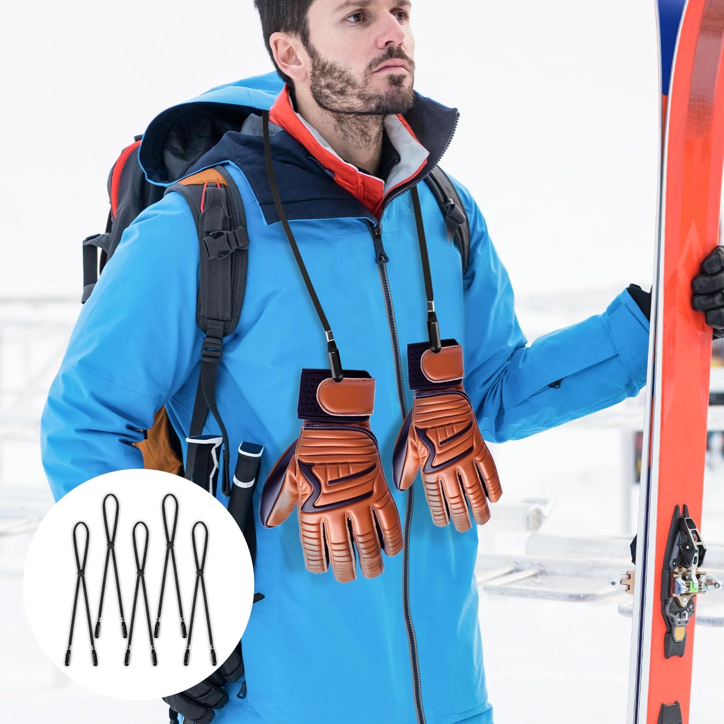 KALIONE 5 Pcs Adjustable Hat Strap Clips Elastic Hats Removable Chin Cord, Windproof Hat Strap Clips Anti-Lost Cap Strap Clips for Golfing Boating Fishing Hat Outdoor Black, 6