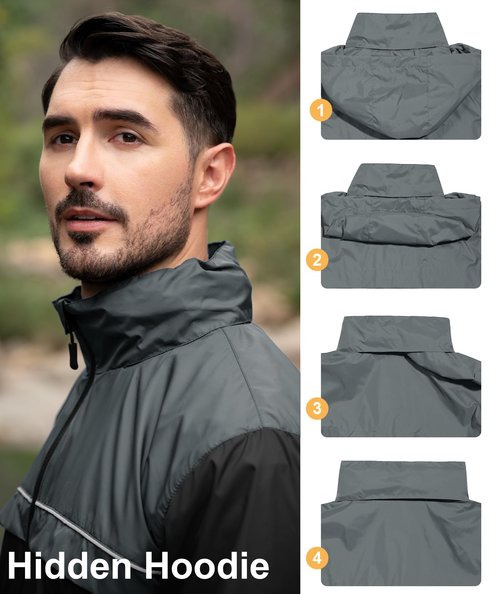 SWISSWELL Mens Rain Jacket Waterproof Windbreaker Hidden Hooded Lightweight Breathable Rain Coat for Golf Hiking Cycling