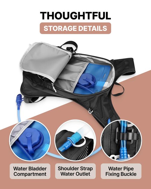 Owleys Hydration Backpack – Lightweight Waterproof Hydration Pack | 2L Water Bladder | Running & Cycling Backpack for Men & Women | Hiking & Festival Essential – Black 1pc