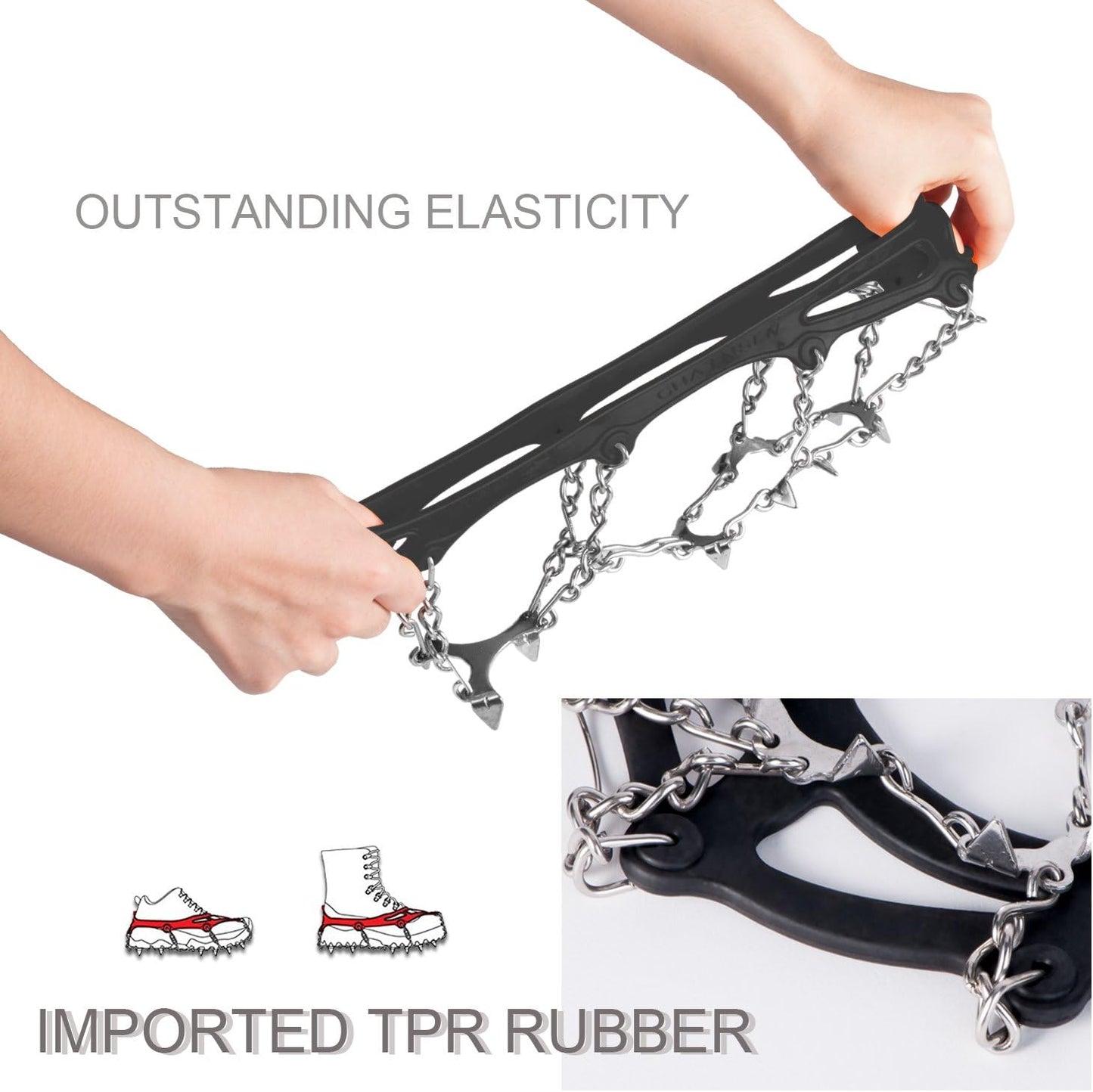 OuterStar Traction Cleats Ice Snow Grips Anti Slip 18 Stainless Steel Spikes Crampons Footwear