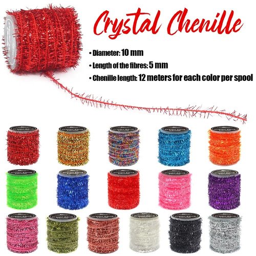 LURELINK-Crystal-Flash-Chenille-Fly-Tying-Materials-16-Colors-Sparkling-Chenille-for -Crappie -Jig Making Supplies & Fly Patterns (16-Colors)
