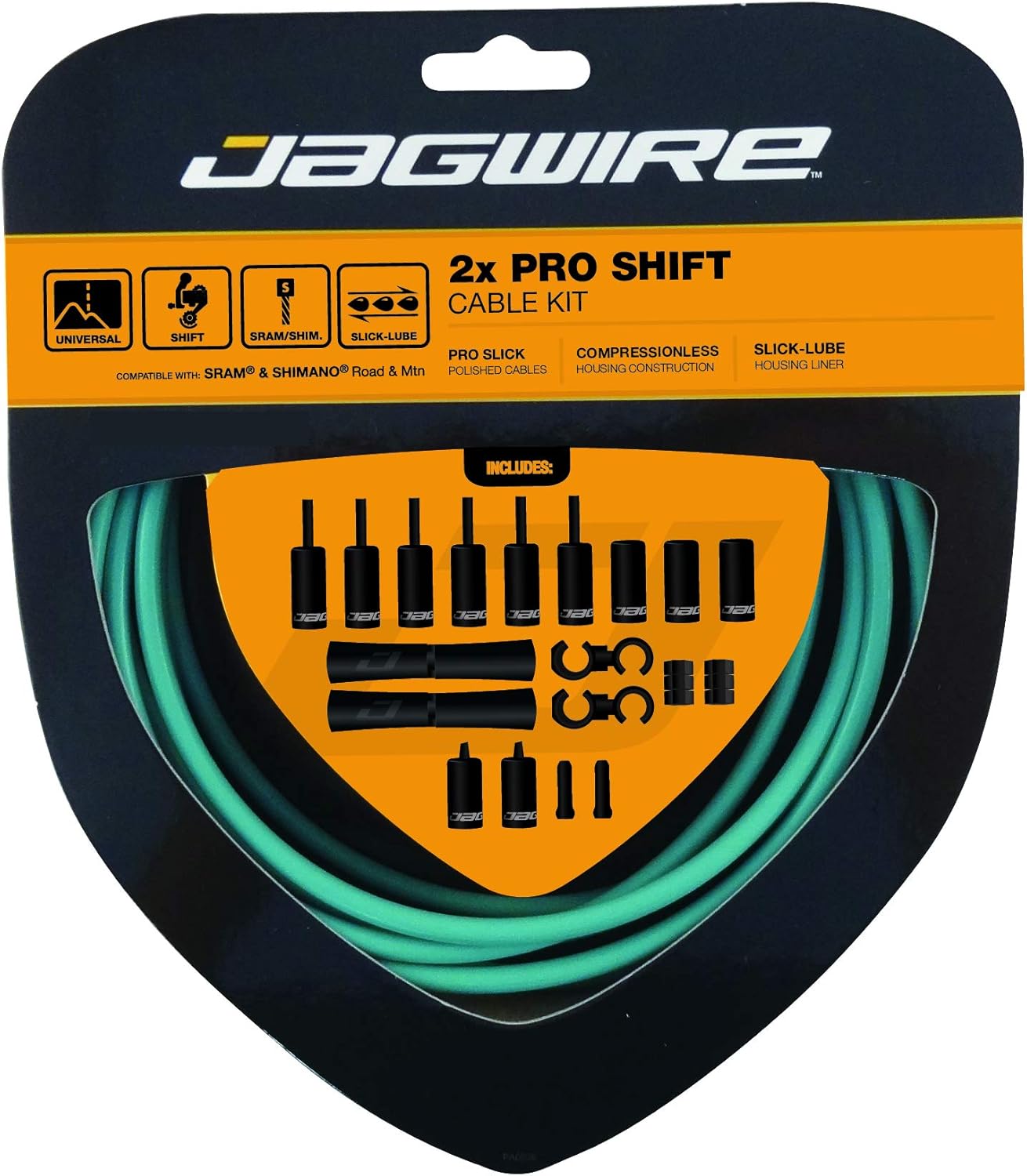 Jagwire - 2X Pro Universal Gear Shift Kit | for Road, MTN and Gravel | Compatible with SRAM and Shimano Gears, Polished Stainless Steel Cables, 10 Color Options