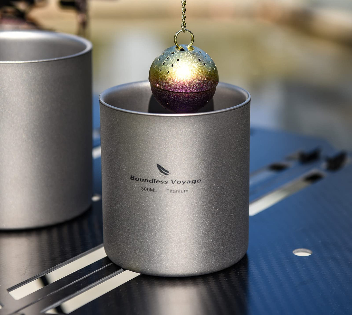 iBasingo 300ml Titanium Double-Walled Cup Ultralight Camping Tea Coffee Mug Metal Cold Hot Insulated Drinking Mug Portable Tableware for Outdoor Travel Hiking Backpacking Picnic Daily Used Ti3029D