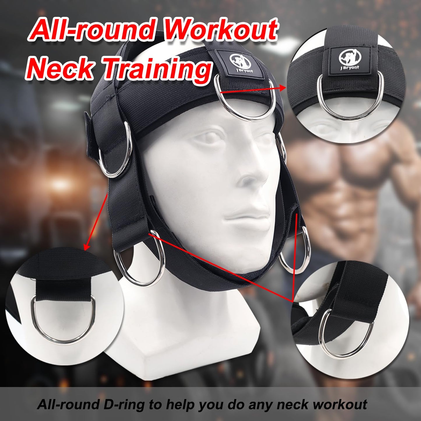 J Bryant Multifunctional Neck Head Harness Weight Lifting Training with Resistance Bands, Door Anchor and Chain, Full Range Muscle Workout