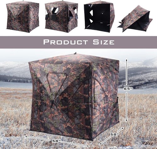 GYMAX Hunting Blind, 360 Degree See Through Ground Blind, 2-3 People Pop Up Deer Blinds, Portable Hunting Tent with Carry Bag