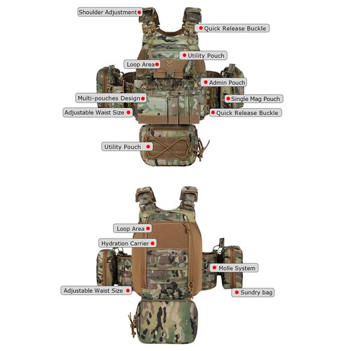 BOMTURN Great Tactical Outdoor Vest for Men Quick Release Buckle Adjustable&Detachable Modular Molle Vest
