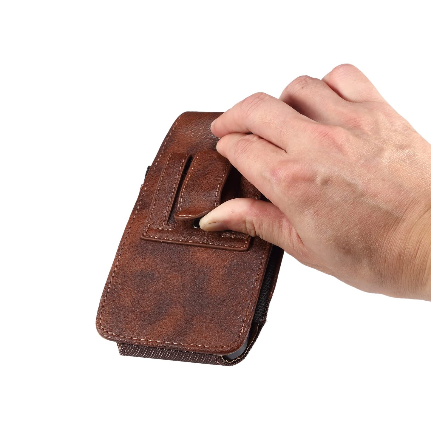Vertical Cell Phone Waist Bag for Men, Mobile Phone Belt Pouch with Clip, Universal Mens Leather Phone Belt Clip Holder Smartphone Waist Pouch Fanny Pack Protective Wallet with Carabiner Belt Loop