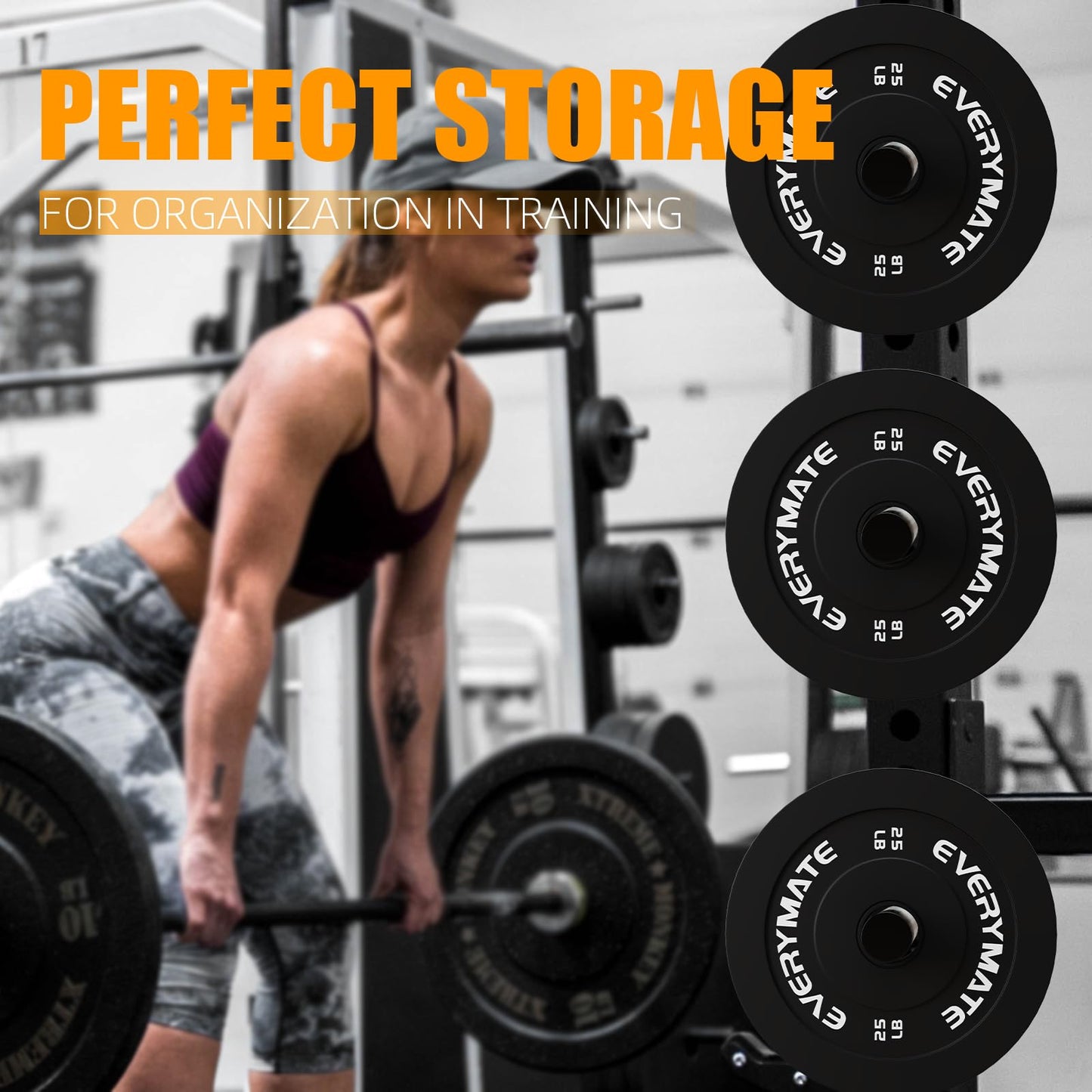 EVERYMATE Weight Plate Holder Power Rack Attachment 2 Inch Olympic Plate Storage Power Squat Rack Holder Weight Plates for 2x2 3x3 2x3 Power Cage Accessories(1" Hole) Weight Plate Rack