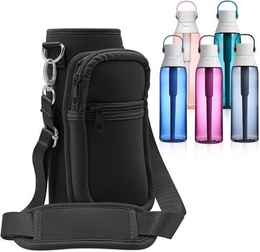 JAYOBGO Water Bottle Bag for Brita 26oz - Water Bottle Holder with Adjustable Strap Bottle Carrier Bag, Sports Water Bottle Accessories for Brita 26oz Carrier Bag with Phone Pocket (Black)