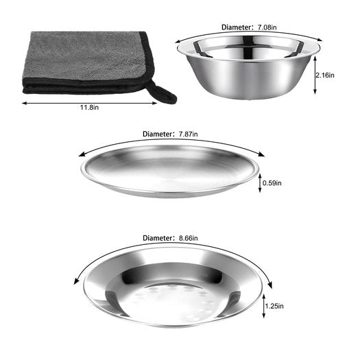 Camping Mess Kit - 1 to 2 Persons Camping Dishes Includes Cups Bowls Dishes Knives Forks Spoons, Etc, Camping Cutlery Set with Mesh Bag is Easy to Carry for Backpacking, Camping, Hiking and Picnics