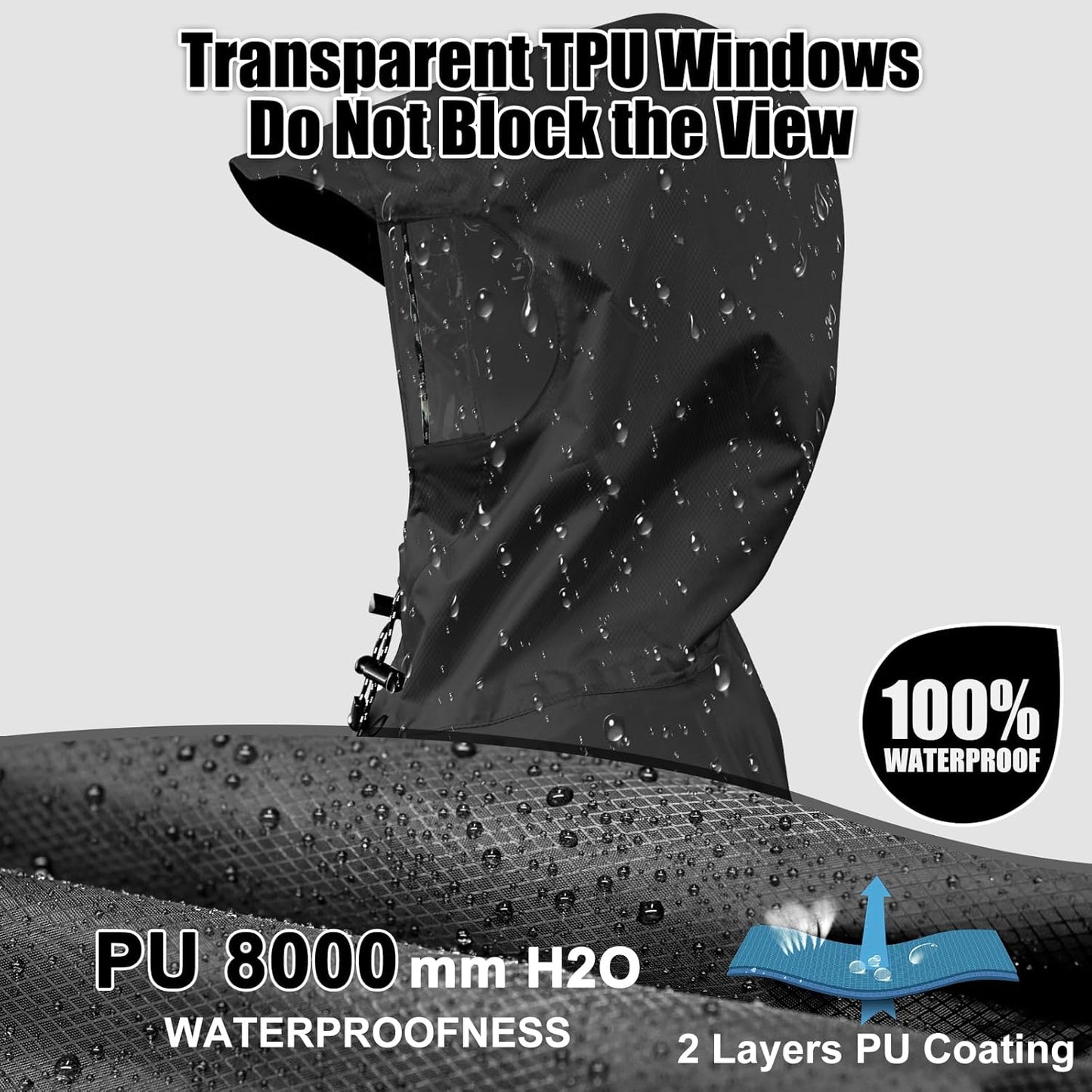 Andake Waterproof Rain Poncho for Adults Unisex,230T Ripstop Polyester,Raincoat Gear with Transparent Viewing Window Outdoors