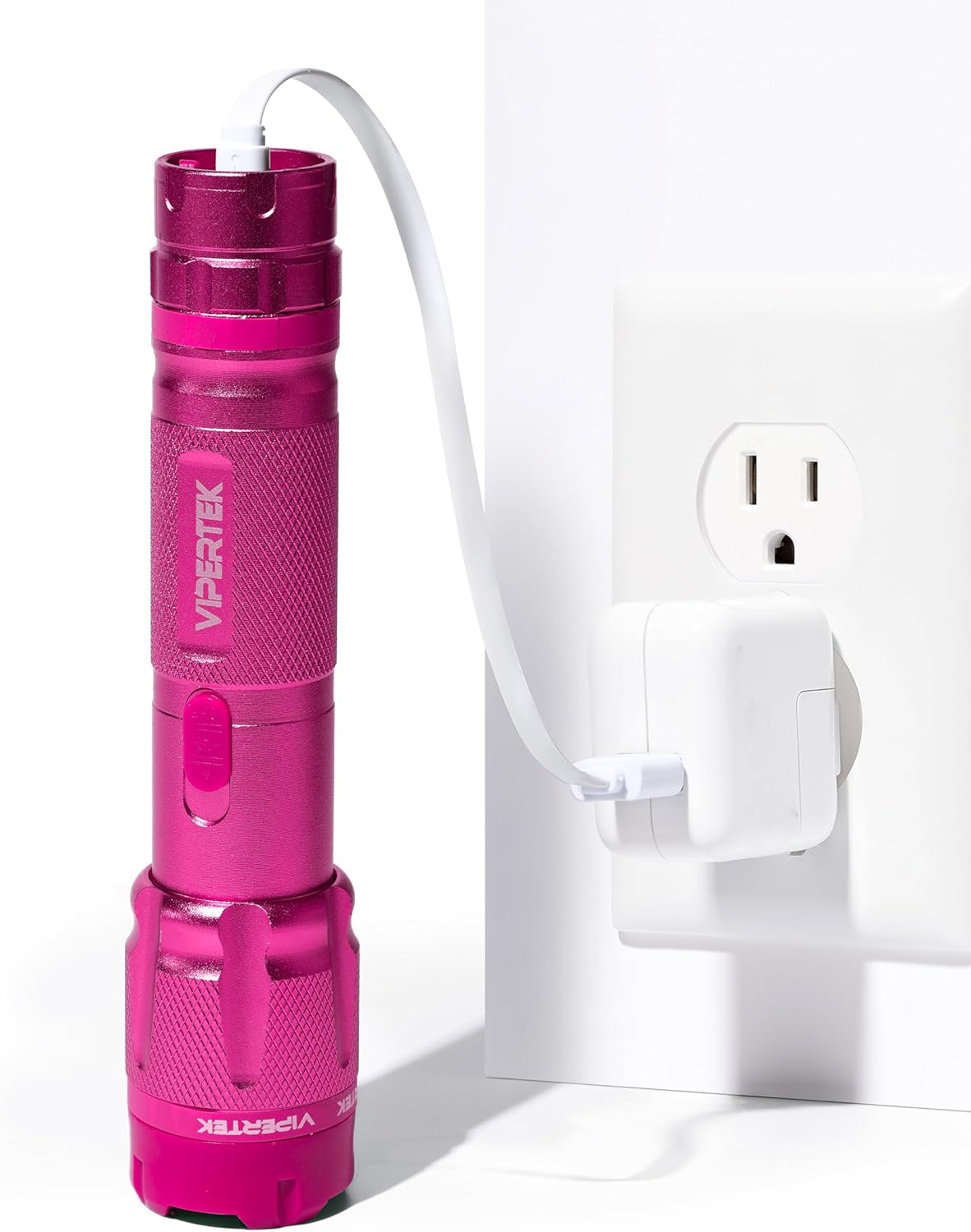 VIPERTEK VTS-T03 Aluminum Stun Gun for Self Defense Rechargeable with LED Flashlight, Pink
