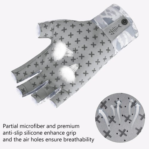 BASSDASH 3/4 Finger UPF 50+ Sun Gloves Breathable Anti-Slip Silicone Palm for Men Women Fishing Fingerless Cycling Running