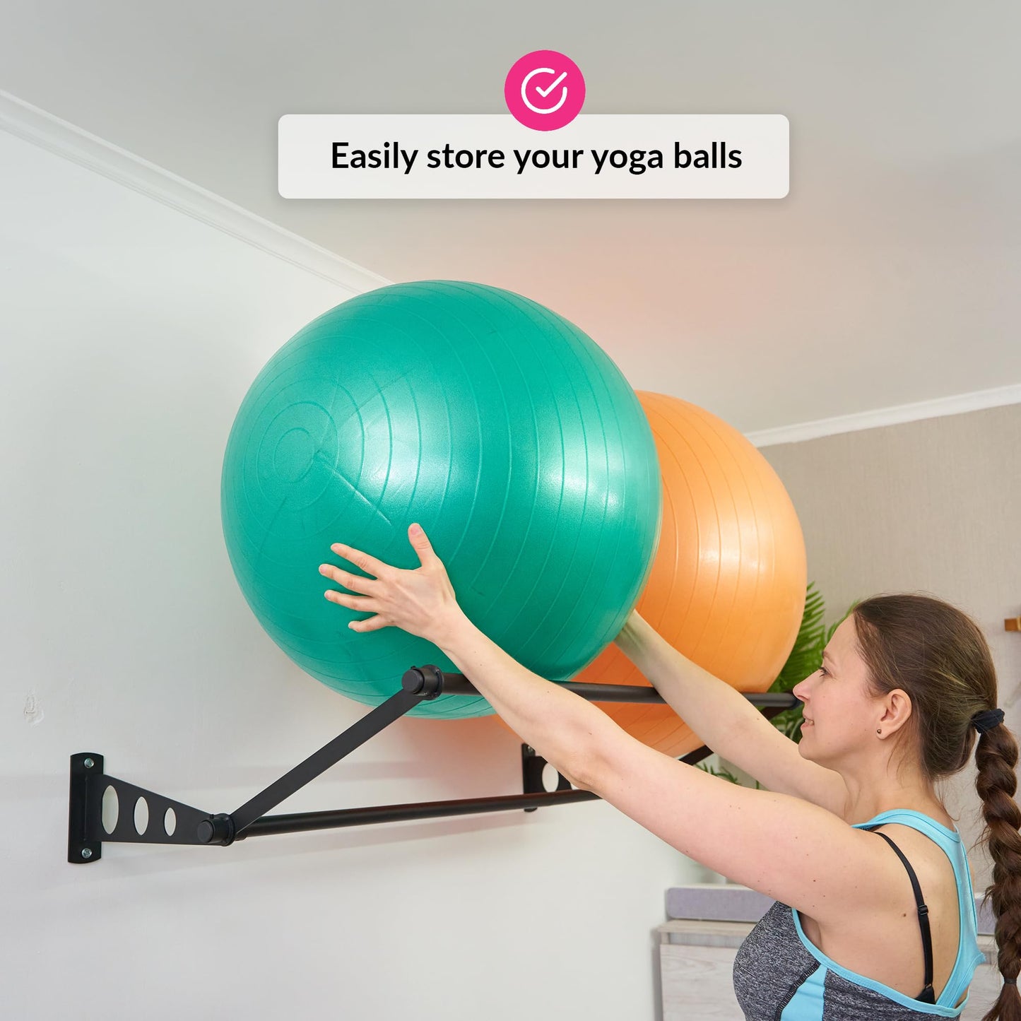Exercise Ball Holder | Organize Your Space | Wall Mounted Rack | Yoga Stability Ball Holder | Exercise Wall Mount | Fitness Ball Rack | For Gyms, Studios, Home Gyms | Matte Black