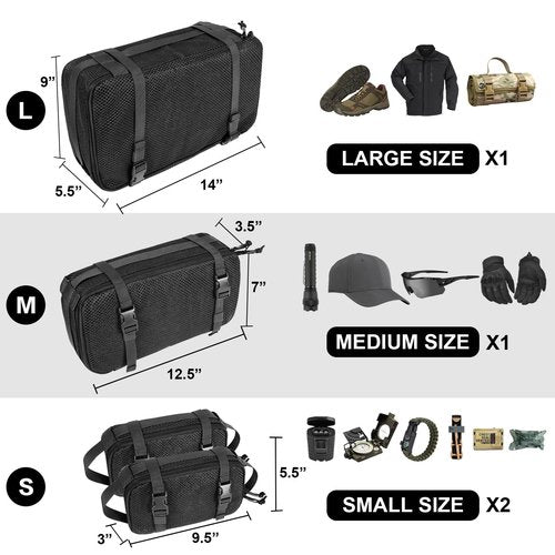 CASONMMAX 4 Set Tactical Packing Cubes ，Compressible Mesh Duffle Storage Bag,Portable Edc Molle Pouch Organizer. (BK)