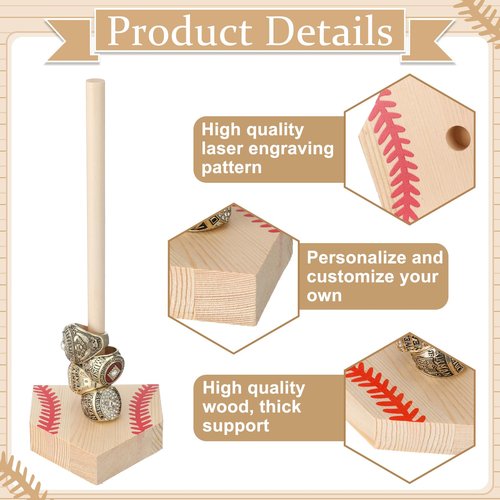 Beeveer 2 Sets Baseball Wooden Ring Holder 10 Inches Softball Ring Display Stand Stacked Storage Organizer Christmas Birthday Gift for Dad Grandpa(Red Color)