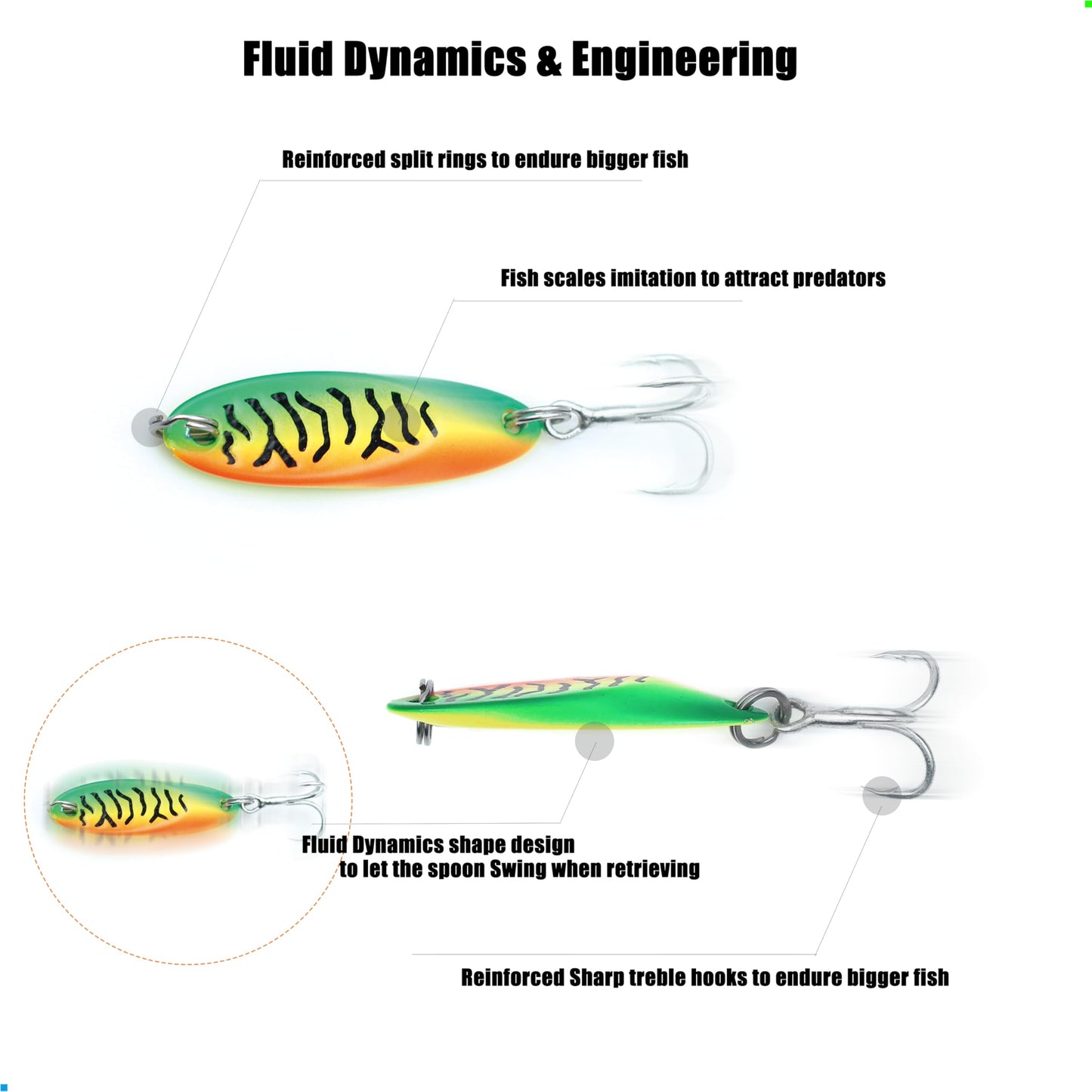 EXAURAFELIS 5pcs Fishing Lures Casting Spoon Lure Fishing Spoons Lures Troutlure Bass Lure Crappielure Pikelure Walleyelure for Saltwater and Freshwater with Tackle Box 1/4oz