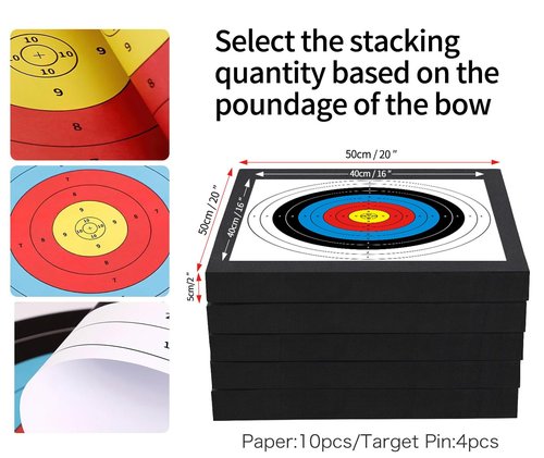 Cifupy 1-Piece Set 20'' Archery Target Lightweight High-Density EVA with 10 Papers and 4 Small Nails for Recurve Bow Longbow for Backyard Outdoor Shooting Practice