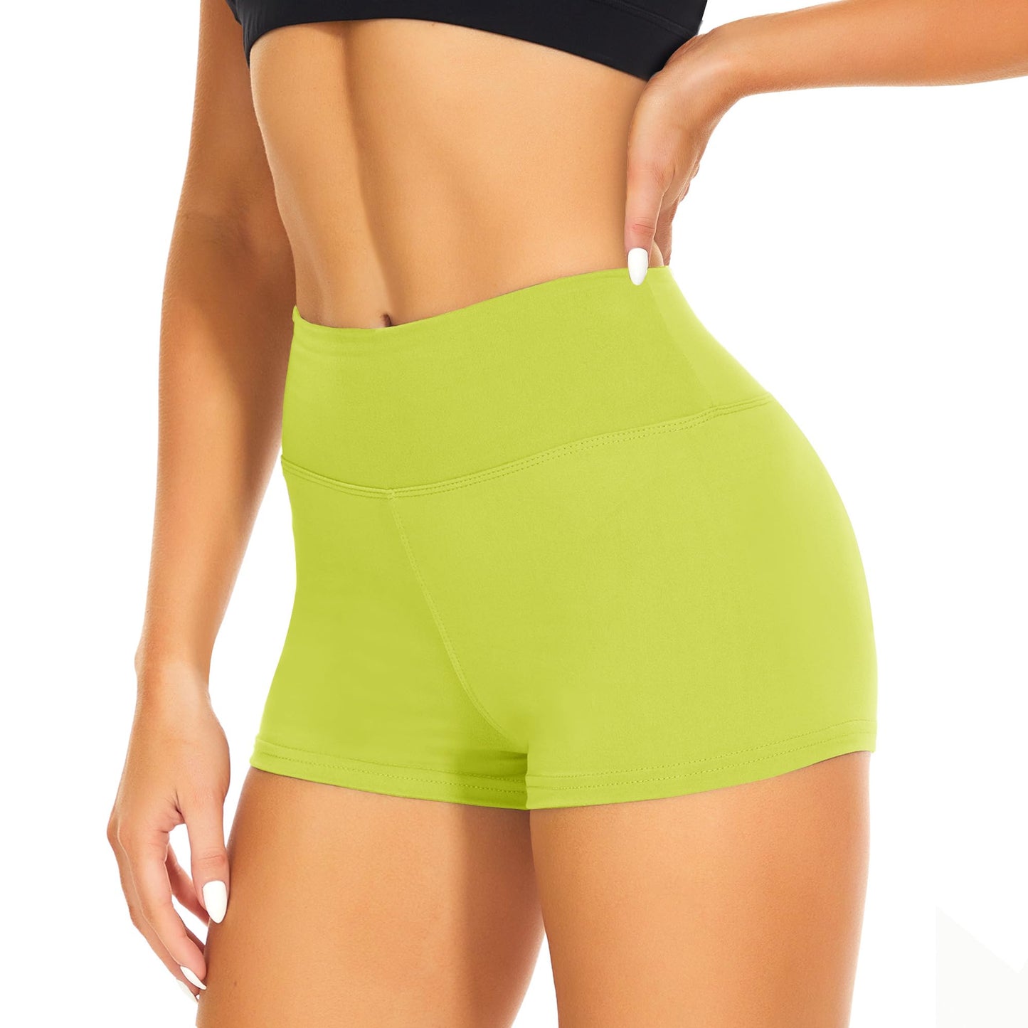 CAMPSNAIL Workout Biker Shorts Women - 3"/5"/8" High Waisted Tummy Control Spandex Booty Volleyball Shorts for Yoga Dance Neon Yellow