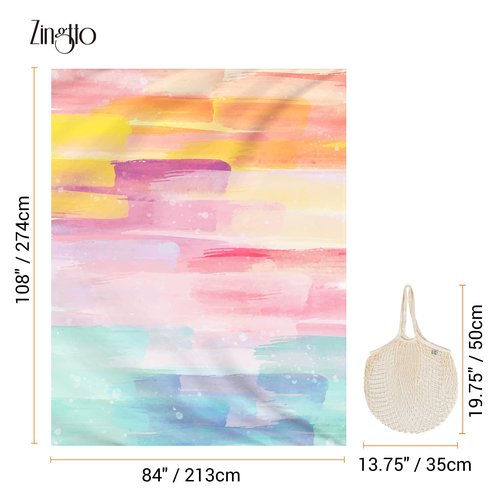 Zingtto Silky Soft 108"x84" Sand Proof Beach Blanket Sand Proof Mat with Corner Pockets and Fashion Mesh Bag for Beach Party, Travel, Camping and Outdoor Music Festival, Oil Paint Rainbow