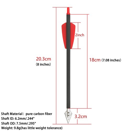 ZSHJGJR Archery 8 inch Crossbow Bolts Carbon Arrows 2" Red Vanes with Steel Broadhead Tips for Crossbow Hunting Shooting Targeting 6/12/24pcs (red, 12)