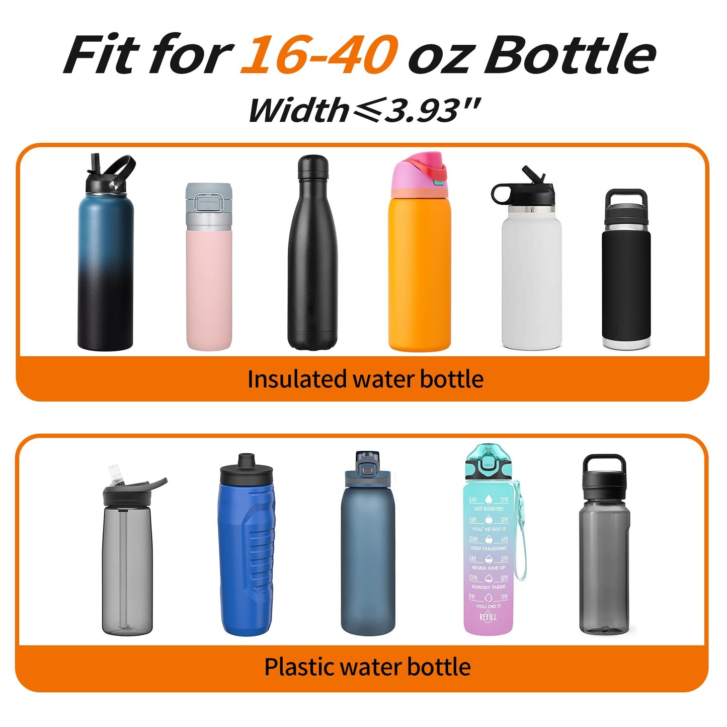 AceTreker 32 oz 40 oz Water Bottle Sleeve, Insulated Water Bottle Holder with Strap & Paracord Handle, Carrier Sling Bag with Phone Pocket for Walking Hiking-Black