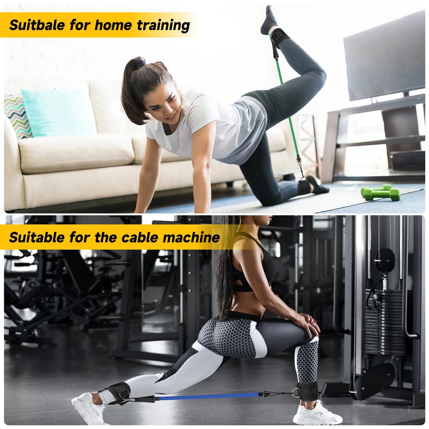 Ankle Resistance Bands with Cuffs,Glute Kickback Ankle Straps Set with 10Lb,20Lb,30Lb Resistance Bands for Women Strengthen Core Muscles of The HIPS and Legs