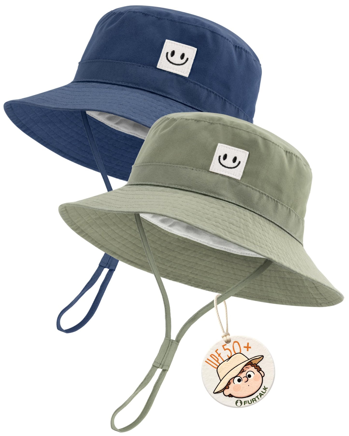 FURTALK Baby Sun Hat Smile Face Toddler Boys Girls Bucket Hat 0-5 Years Kids UPF 50+ Sun Protection Summer Hats