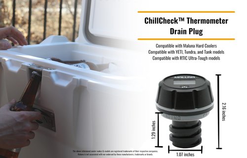 Maluna ChillCheck Thermometer Cooler Drain Plug – Real-Time Temperature Monitoring, Rechargeable Battery, Water-Tight Seal – Compatible with YETI, RTIC and Maluna Coolers